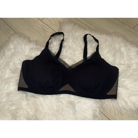 Honeylove Crossover Bra Lined Wire Free Mesh Trim Womens L Large Black